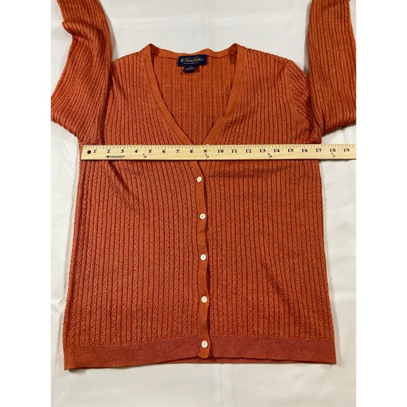 Brooks Brothers Women Silk Cashmere Cable Knit Cardigan Burnt Orange V-Neck M - Picture 7 of 8